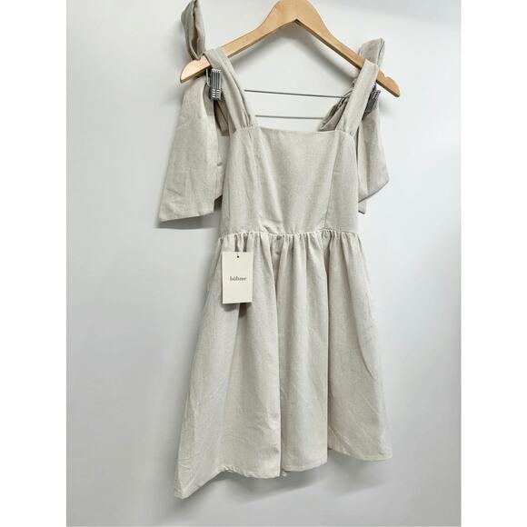 MIOU MUSE Dress Size Small Bow Tie A-Line Mini Linen Blend New - Picture 3 of 12